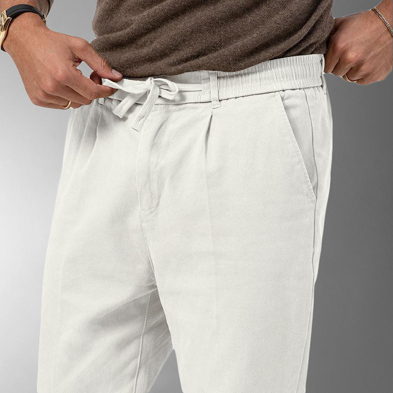 Men's Lightweight Linen Trousers with Elastic Waistband for Comfort and Breathability