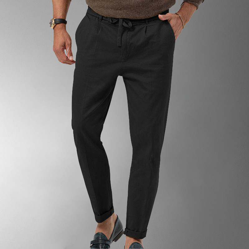 Men's Lightweight Linen Trousers with Elastic Waistband for Comfort and Breathability