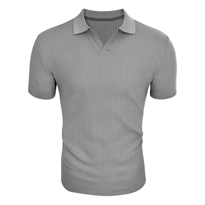 Men's Short-Sleeve Polo Shirt with Striped and Solid Design for Casual and Business Wear