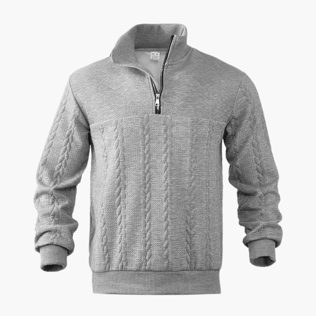 Men's Cable Knit Troyer Sweater with Half-Zip Collar for Warmth and Comfort