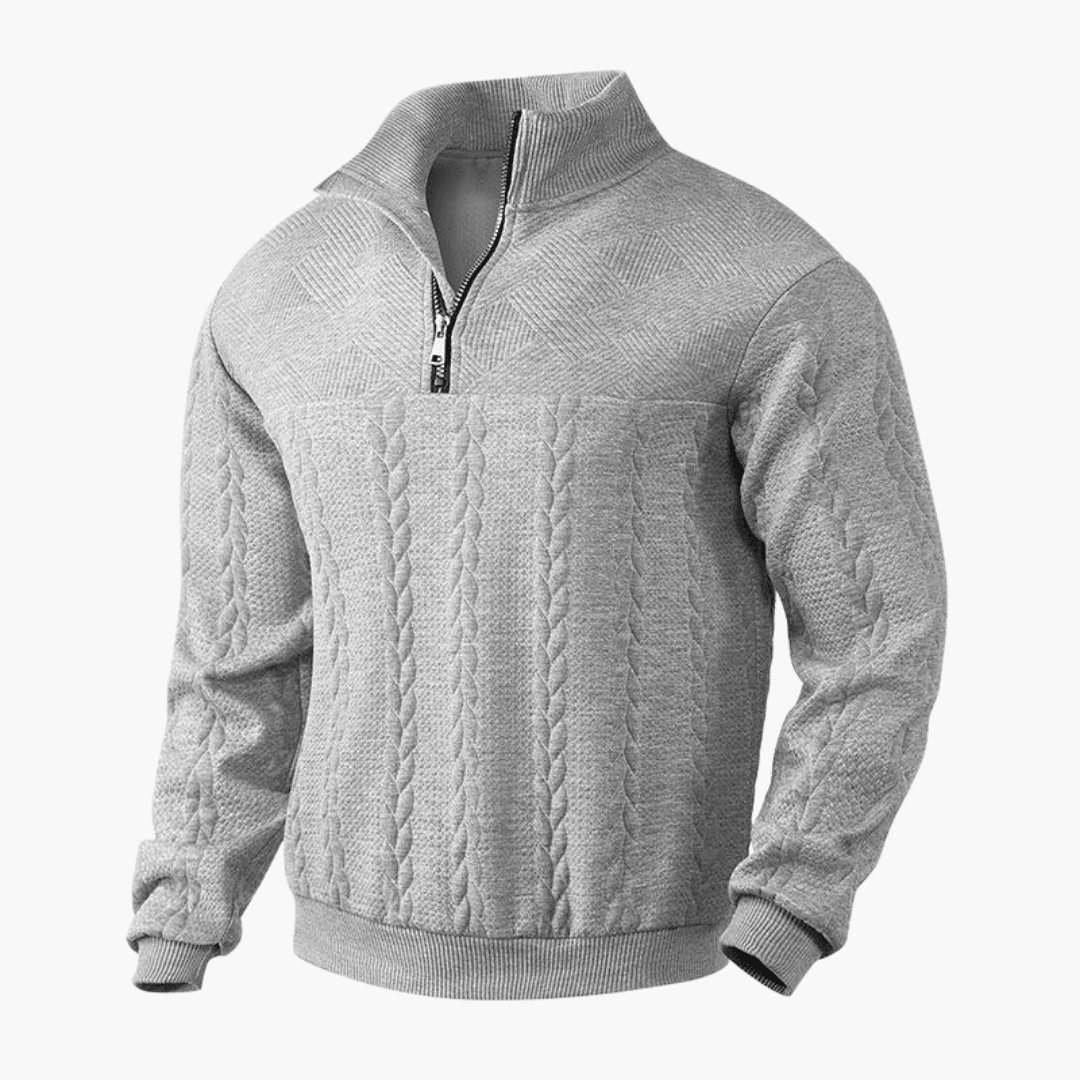 Men's Cable Knit Troyer Sweater with Half-Zip Collar for Warmth and Comfort