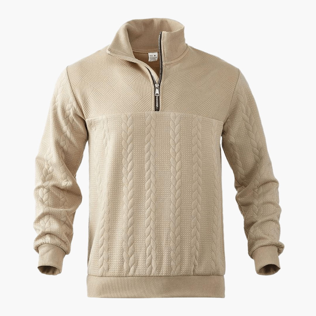 Men's Cable Knit Troyer Sweater with Half-Zip Collar for Warmth and Comfort