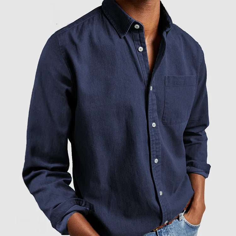 Men's Casual Cotton Blend Denim Button-Down Shirt
