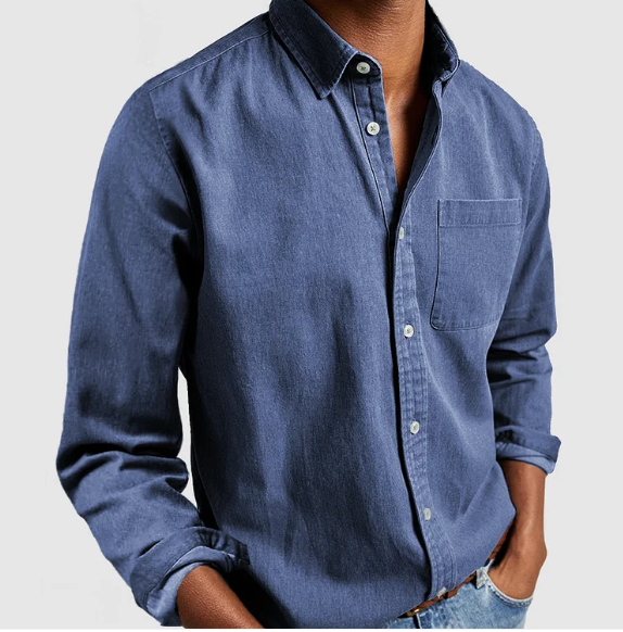 Men's Casual Cotton Blend Denim Button-Down Shirt