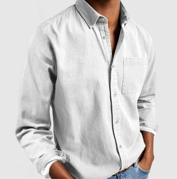 Men's Casual Cotton Blend Denim Button-Down Shirt