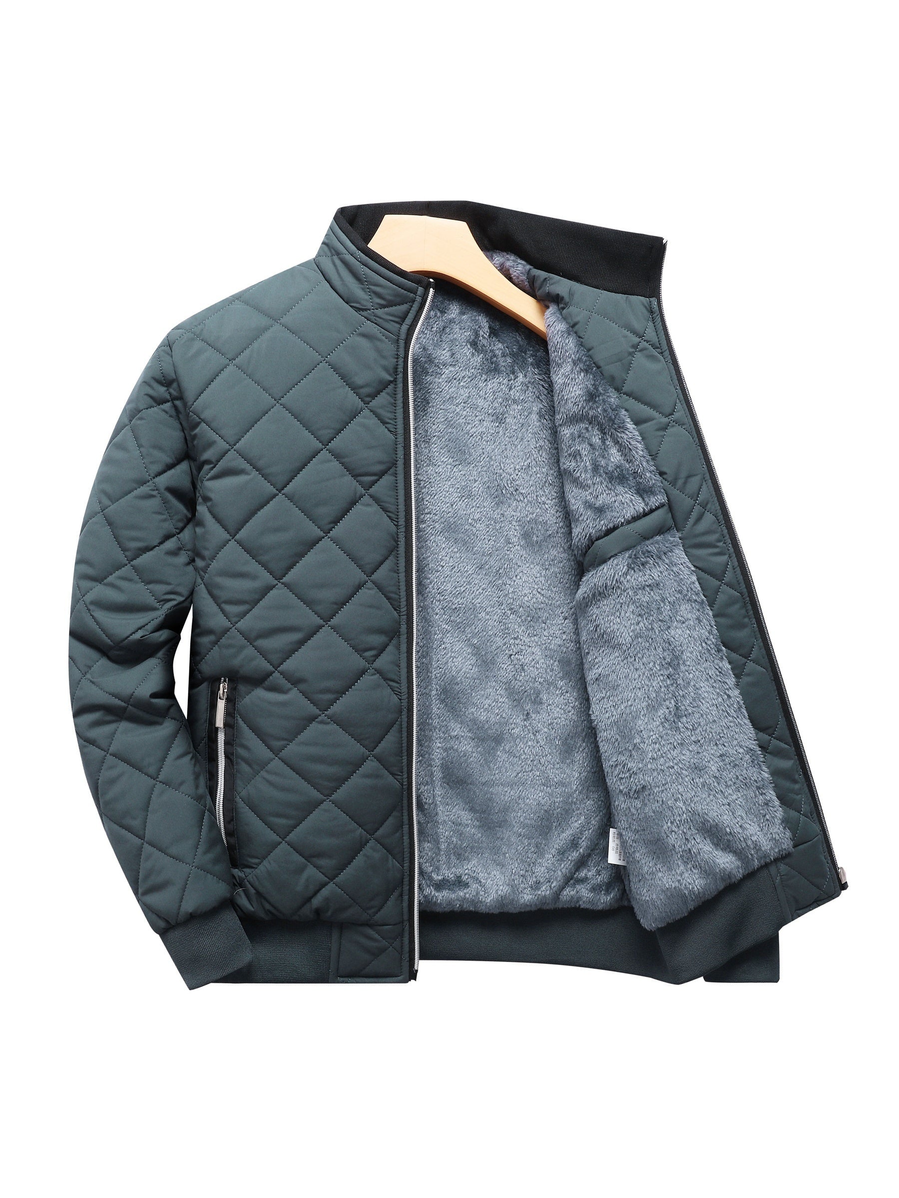Men's Casual Fleece Check Pattern Puffer Jacket for Cold Weather Warmth