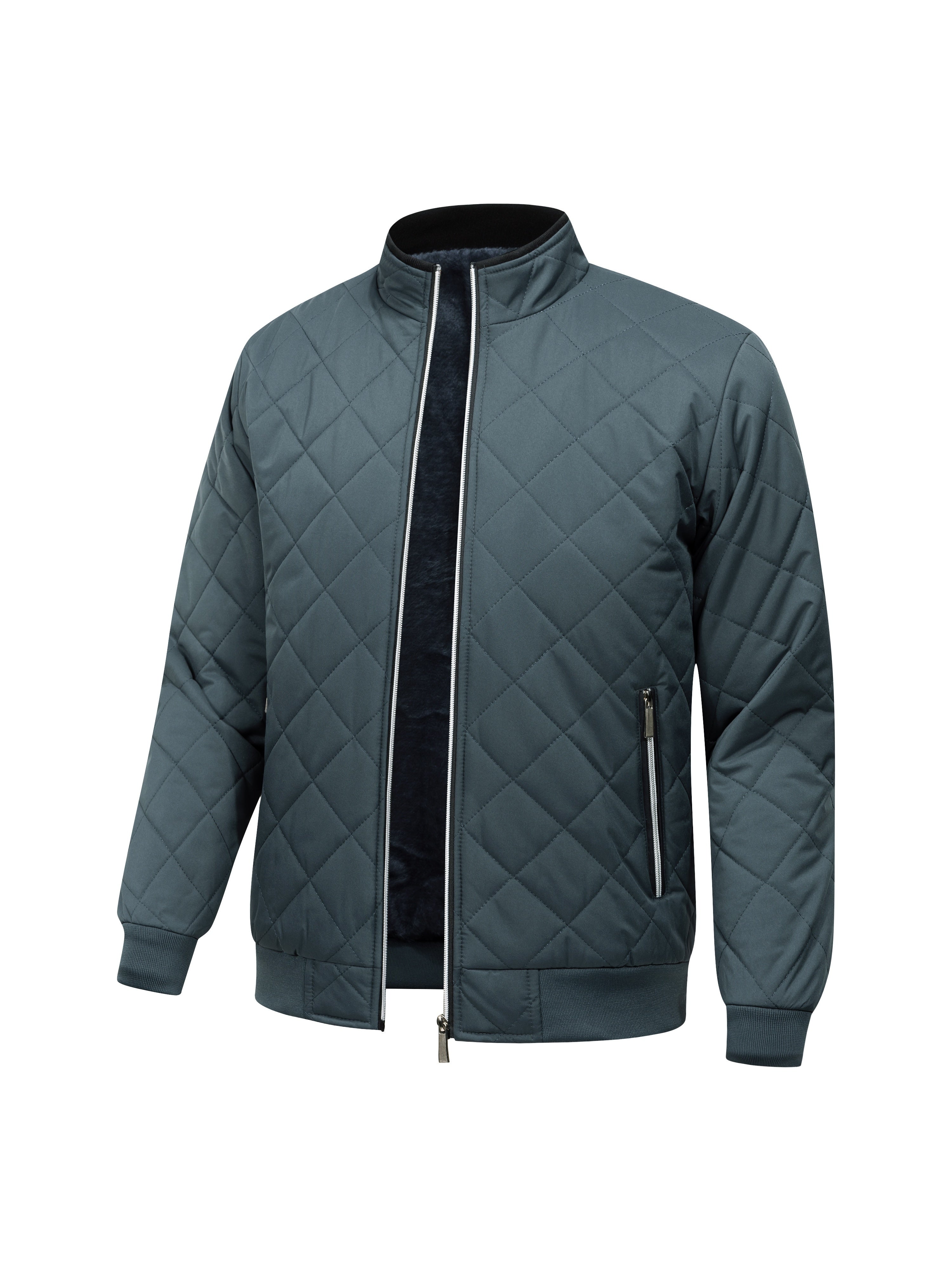 Men's Casual Fleece Check Pattern Puffer Jacket for Cold Weather Warmth