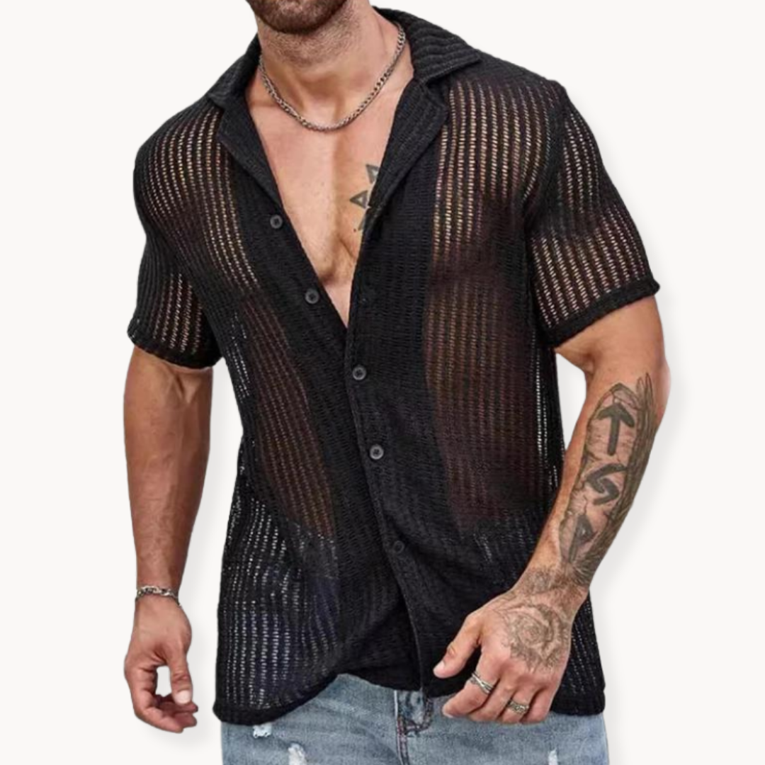 Men's Breathable Hollow Knit Short Sleeve Shirt for Warm Weather