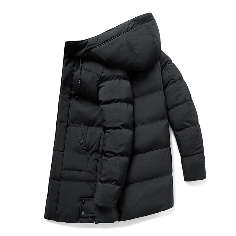 Men's hooded longline puffer jacket –with side pockets