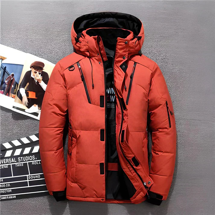 Men's hooded puffer jacket – with zipper pockets