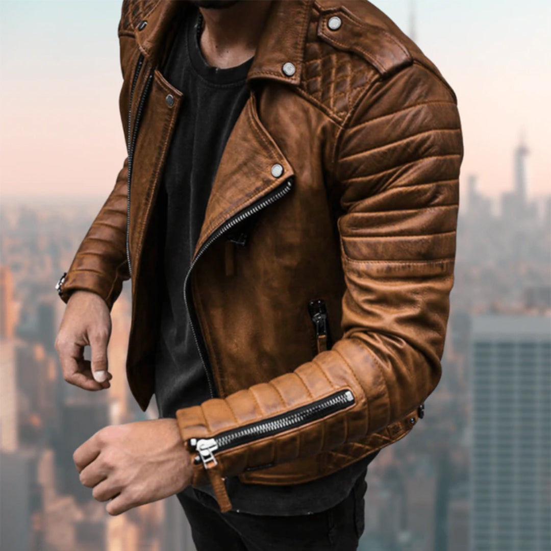 Men's leather biker jacket - genuine leather