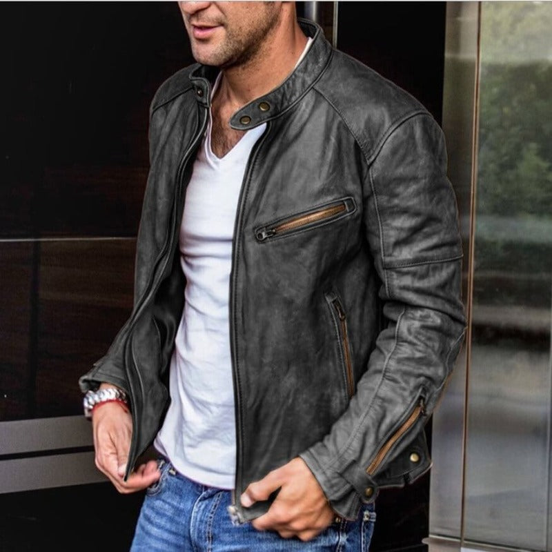 Men's classic biker leather jacket