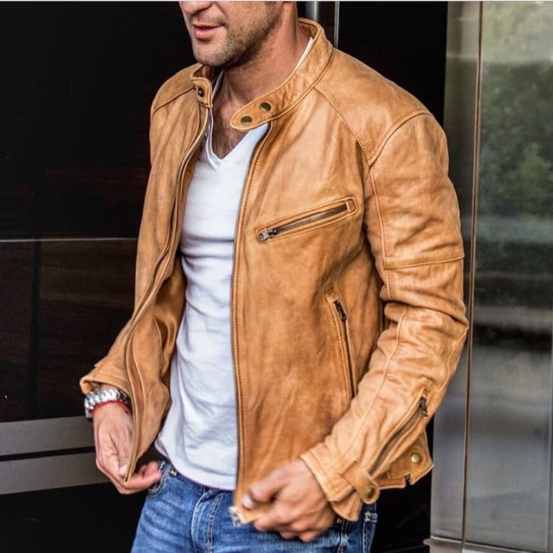 Men's classic biker leather jacket