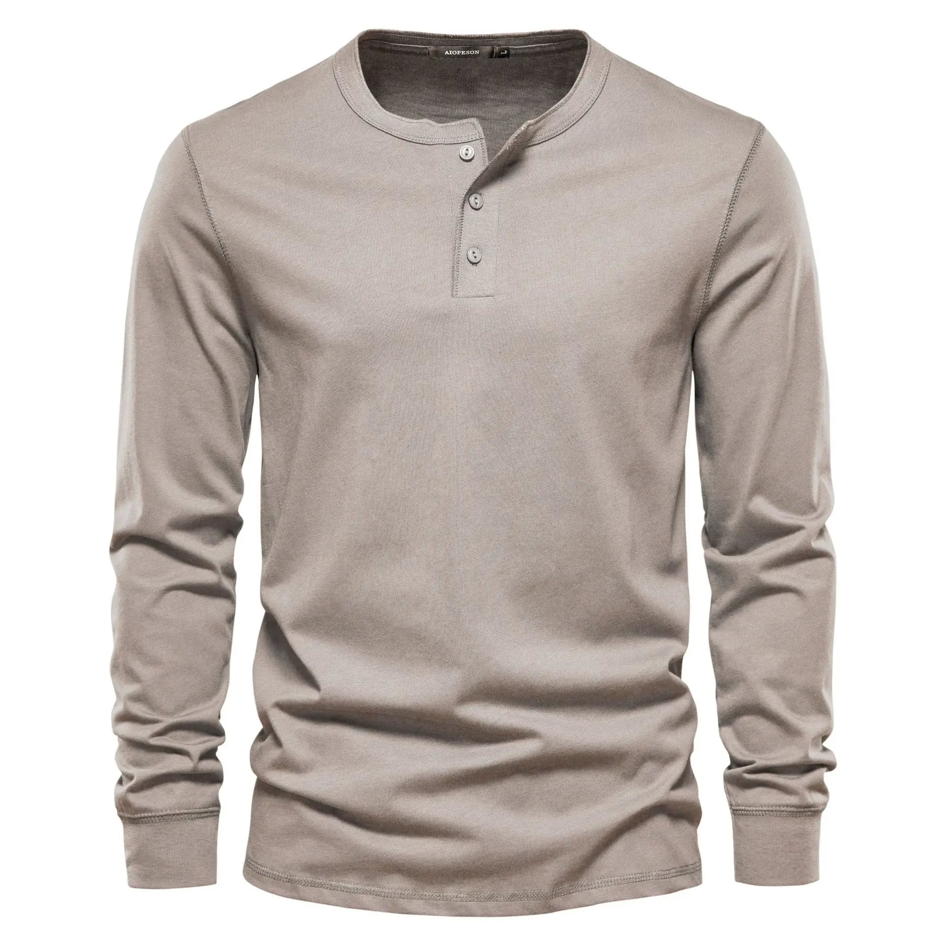 Men's Cotton Blend Henley Long Sleeve Shirt with Button Neck for Casual Wear