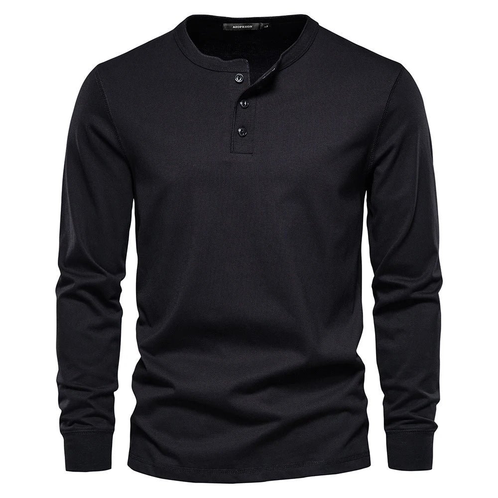 Men's Cotton Blend Henley Long Sleeve Shirt with Button Neck for Casual Wear