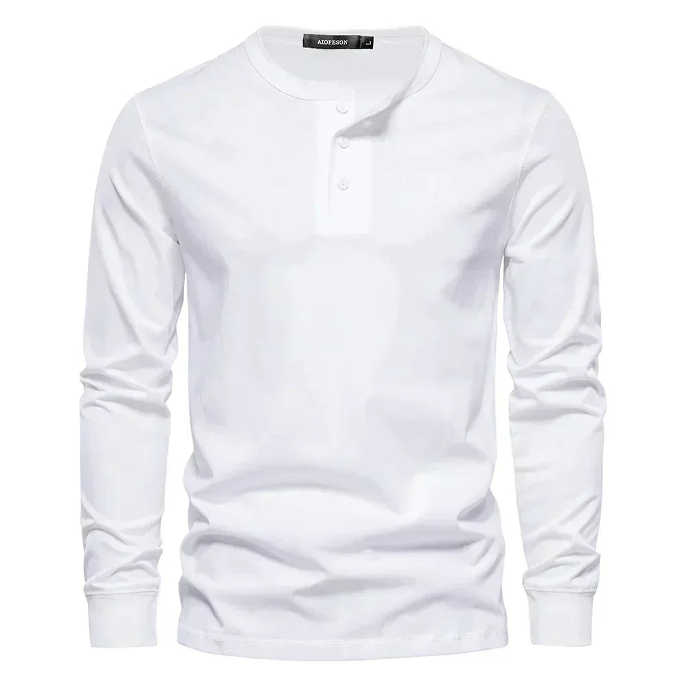 Men's Cotton Blend Henley Long Sleeve Shirt with Button Neck for Casual Wear