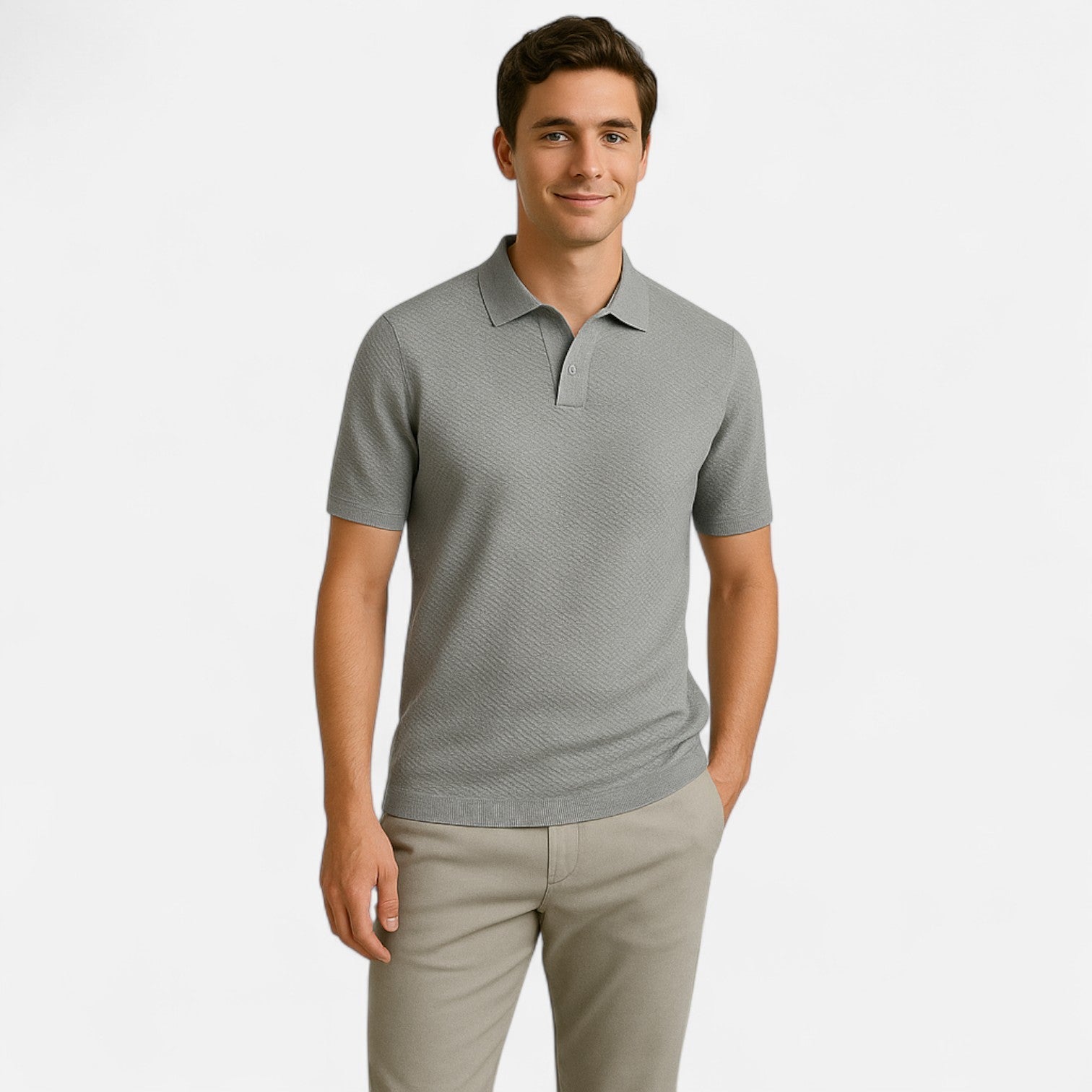 Breathable Knit Polo Shirt with Button Neck and Long Sleeves – Tailored Fit