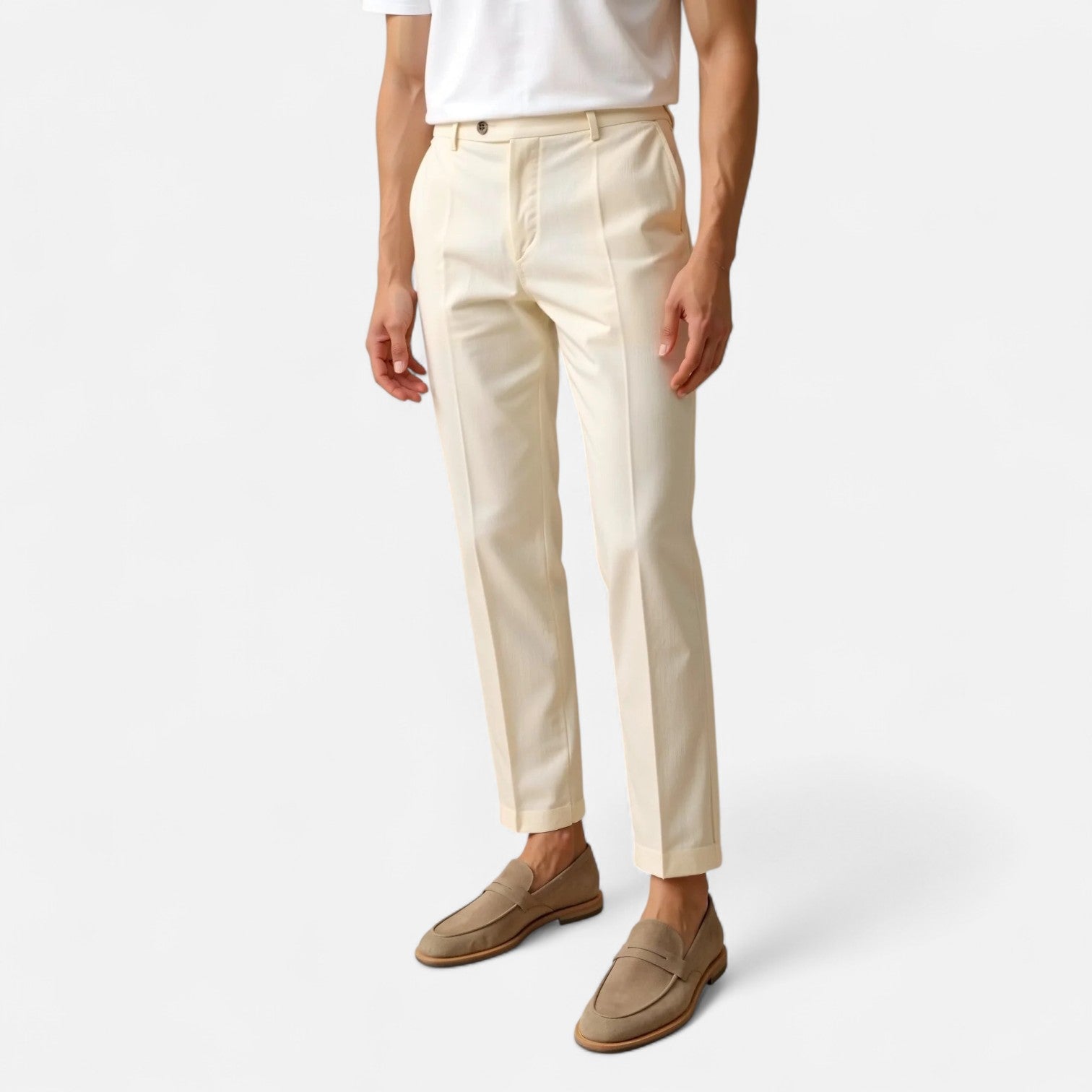 Men's Cotton Blend Stretch Chinos – Straight Leg, Regular Fit Trousers