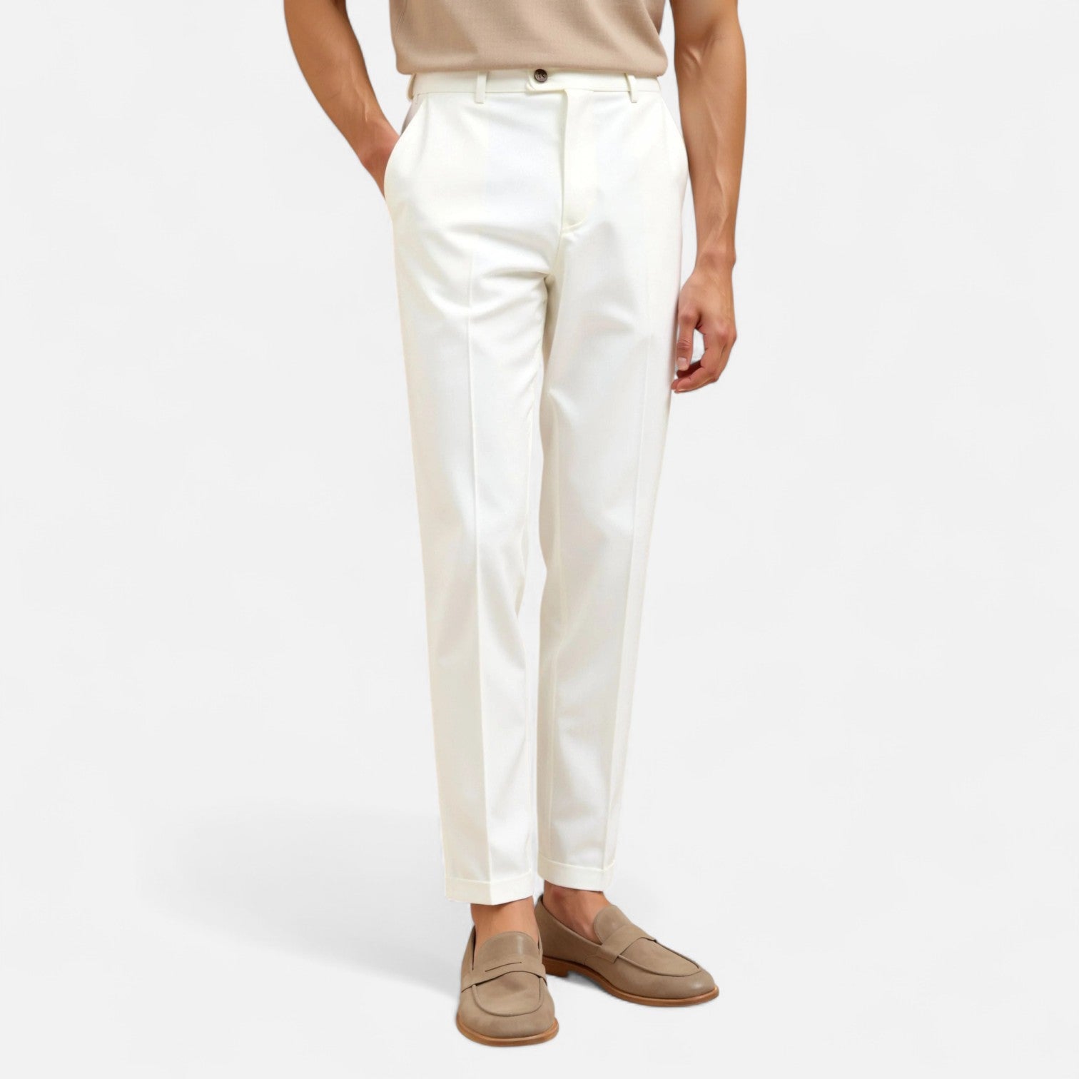 Men's Cotton Blend Stretch Chinos – Straight Leg, Regular Fit Trousers