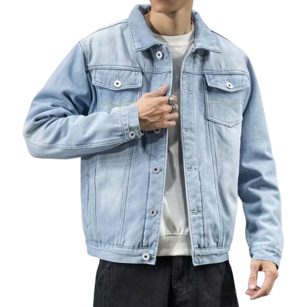 Men's Casual Denim Jacket for Spring and Autumn Outerwear, Relaxed Fit Durable Jacket
