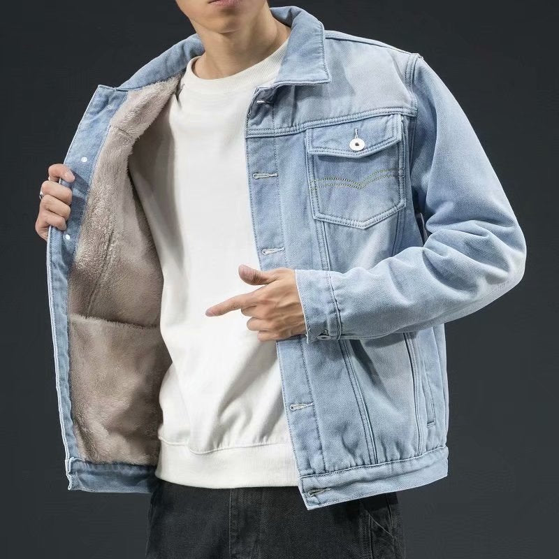 Men's Casual Denim Jacket for Spring and Autumn Outerwear, Relaxed Fit Durable Jacket