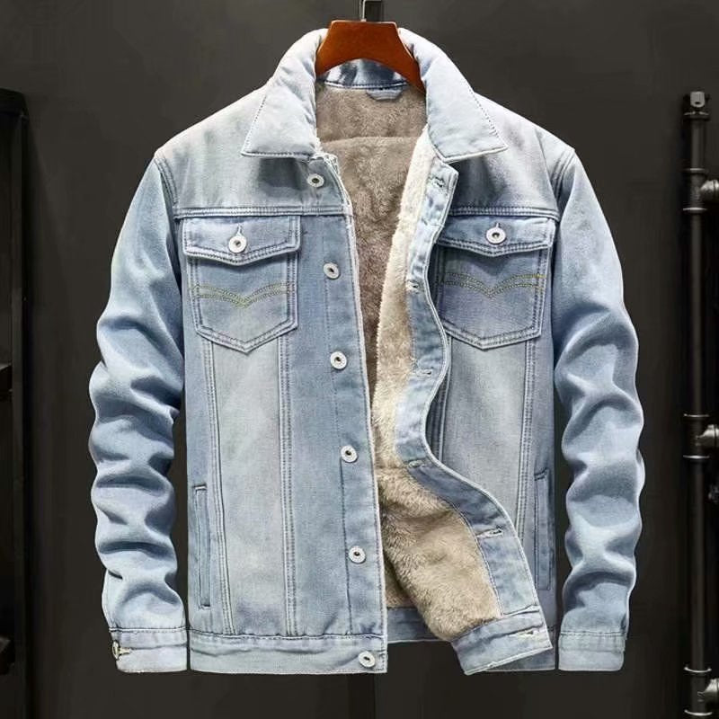 Men's Casual Denim Jacket for Spring and Autumn Outerwear, Relaxed Fit Durable Jacket