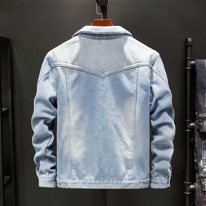 Men's Casual Denim Jacket for Spring and Autumn Outerwear, Relaxed Fit Durable Jacket