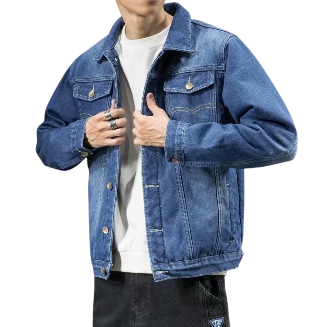 Men's Casual Denim Jacket for Spring and Autumn Outerwear, Relaxed Fit Durable Jacket