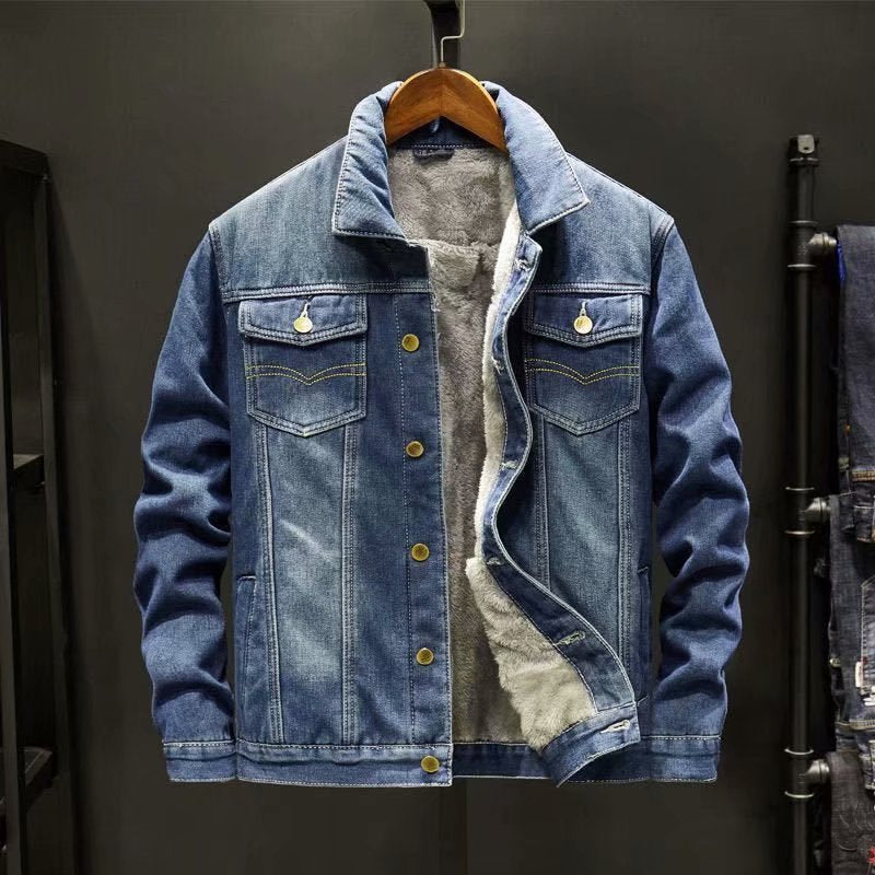 Men's Casual Denim Jacket for Spring and Autumn Outerwear, Relaxed Fit Durable Jacket