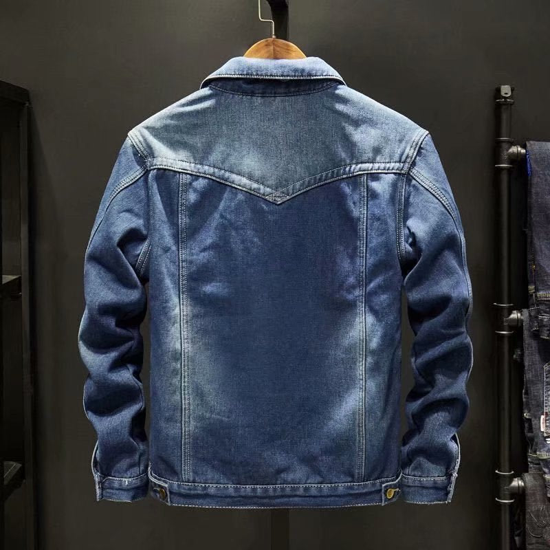 Men's Casual Denim Jacket for Spring and Autumn Outerwear, Relaxed Fit Durable Jacket