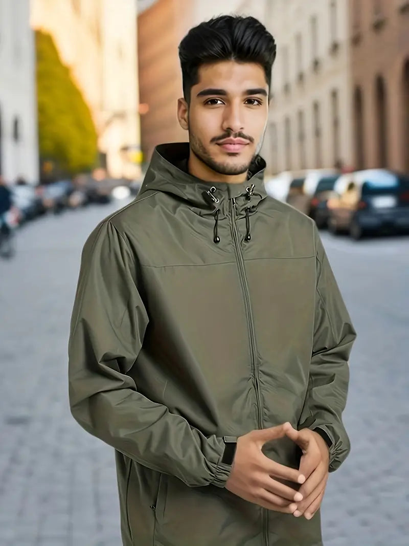 Men's waterproof lightweight hooded windbreaker