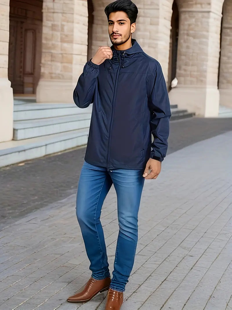 Men's waterproof lightweight hooded windbreaker