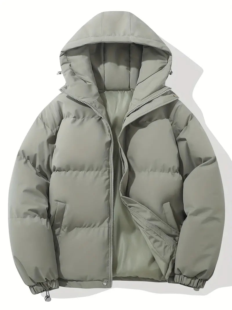 Men's hooded puffer jacket with down insulation
