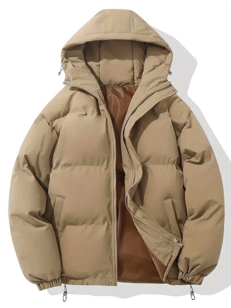 Men's hooded puffer jacket with down insulation