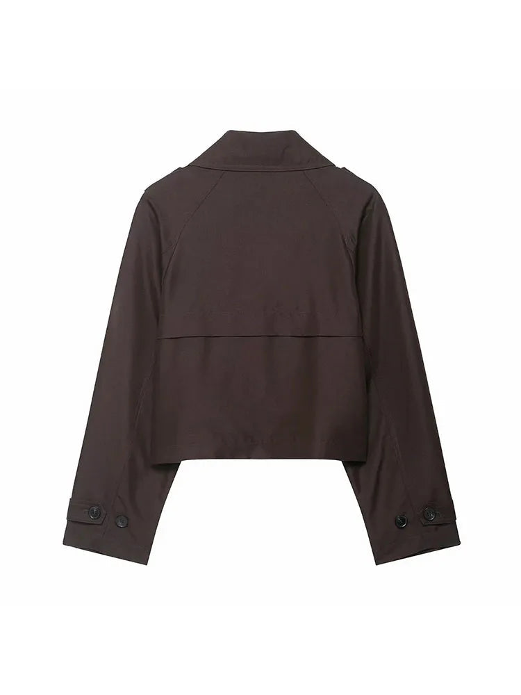 Women's double breasted trench coat with pockets – stylish autumn winter office jacket