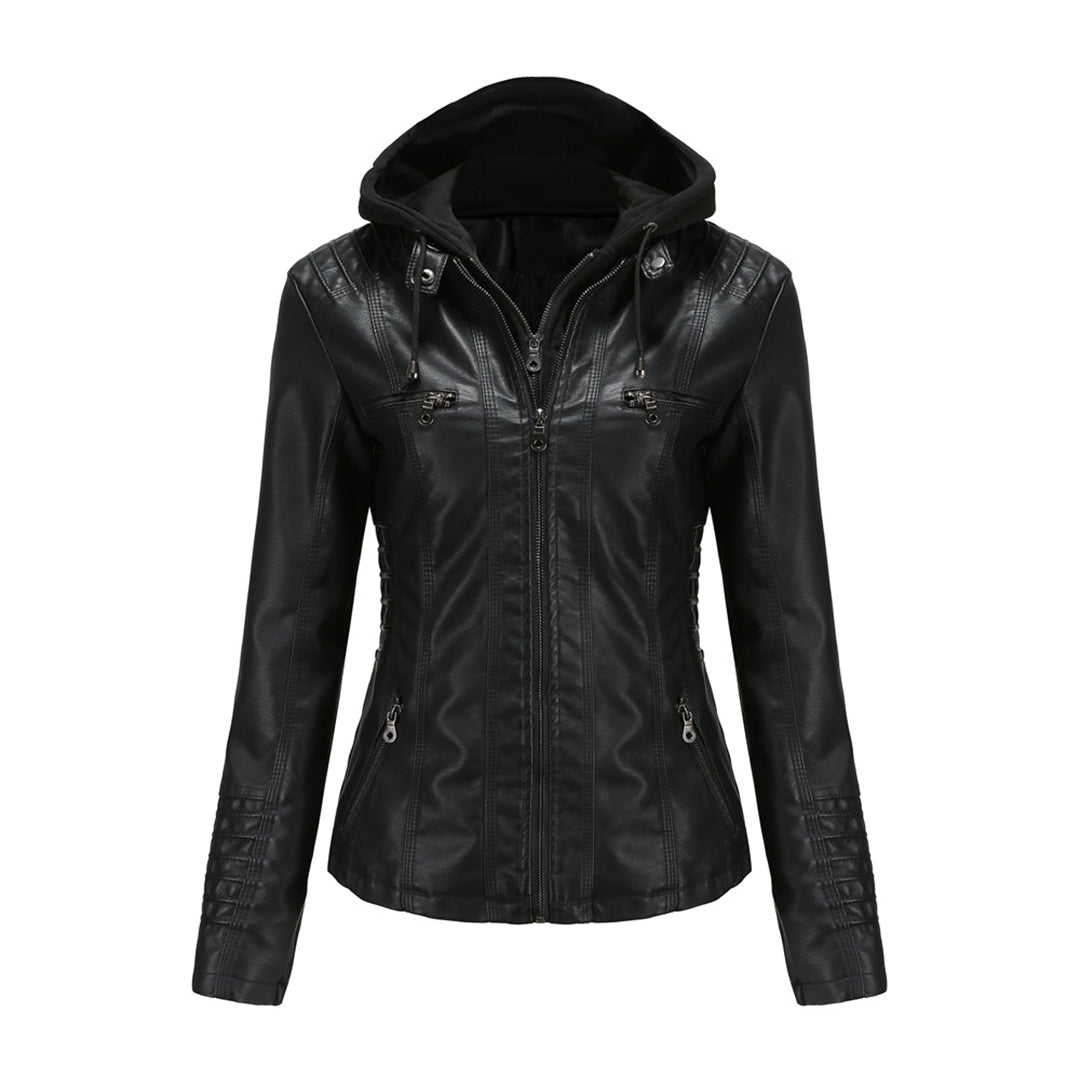 Women's hooded leather jacket
