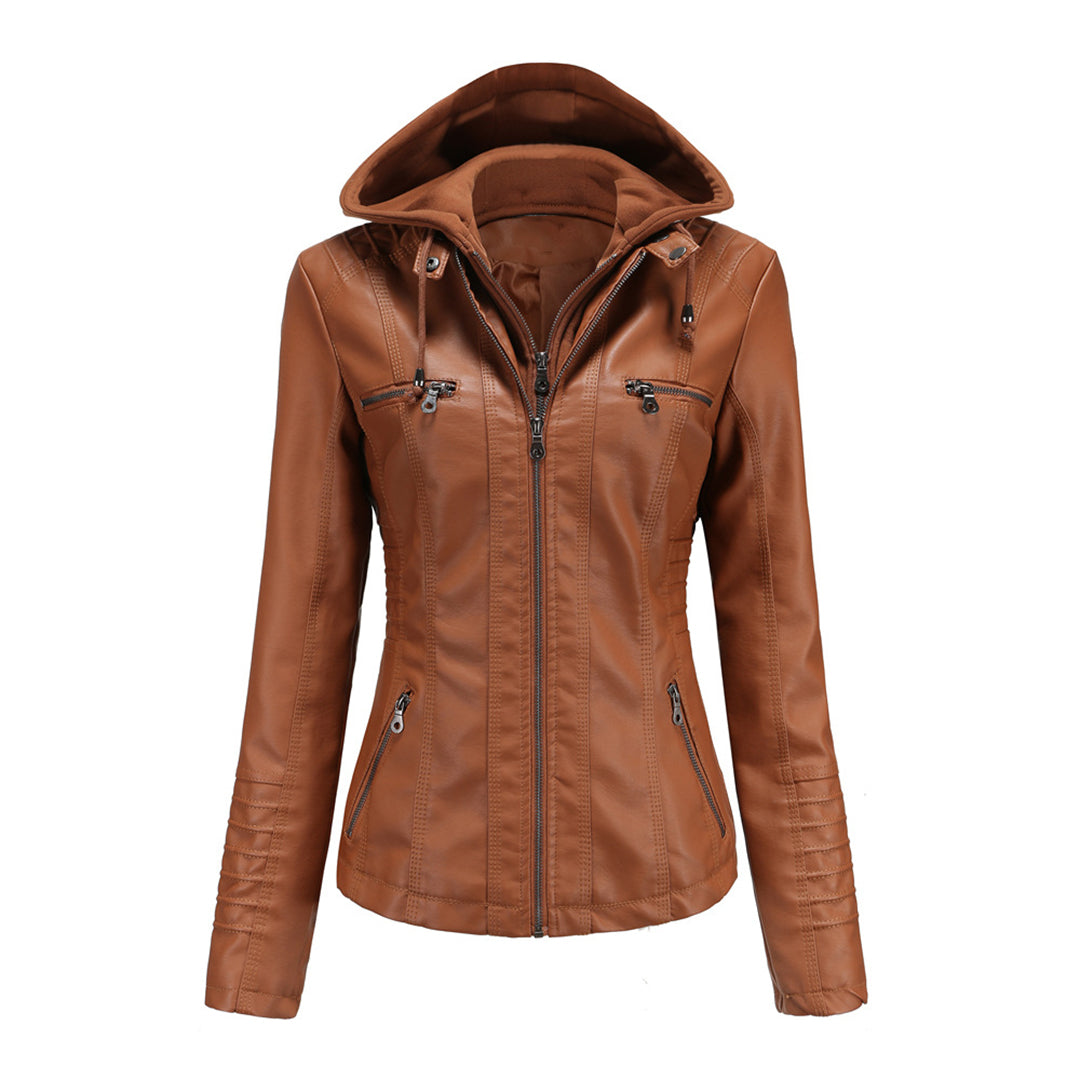 Women's hooded leather jacket