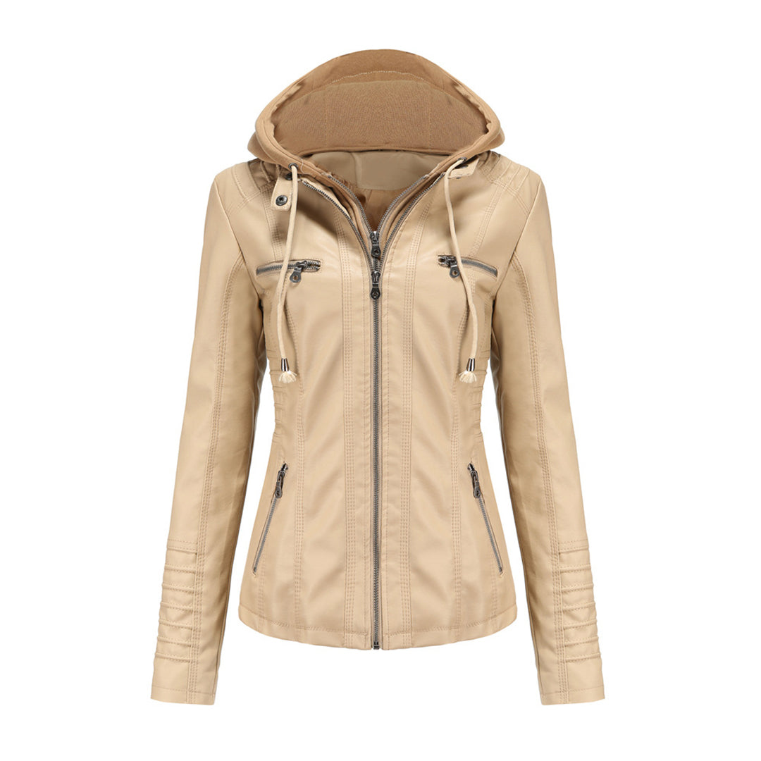 Women's hooded leather jacket