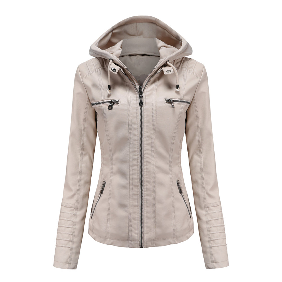 Women's hooded leather jacket