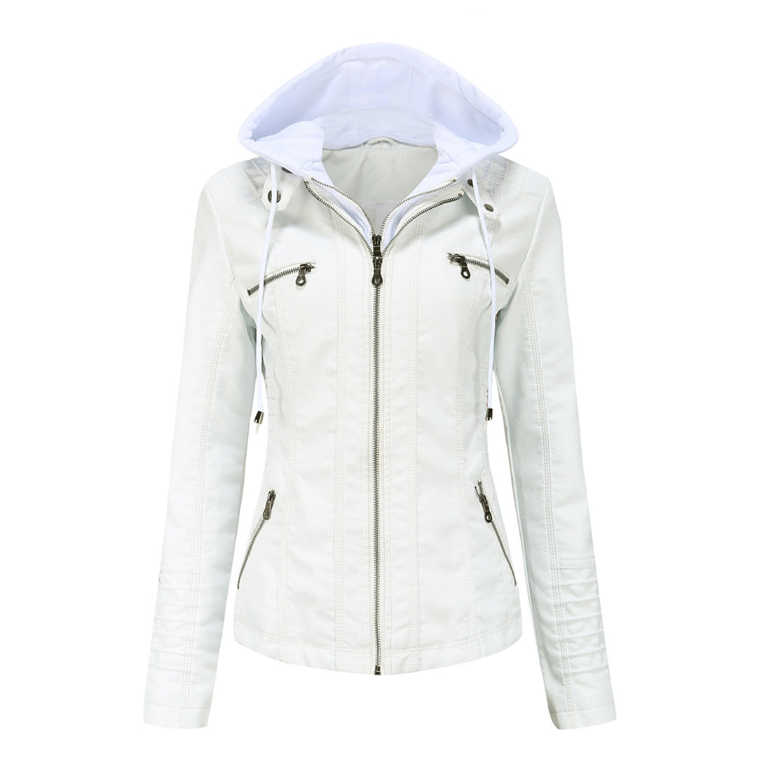 Women's hooded leather jacket