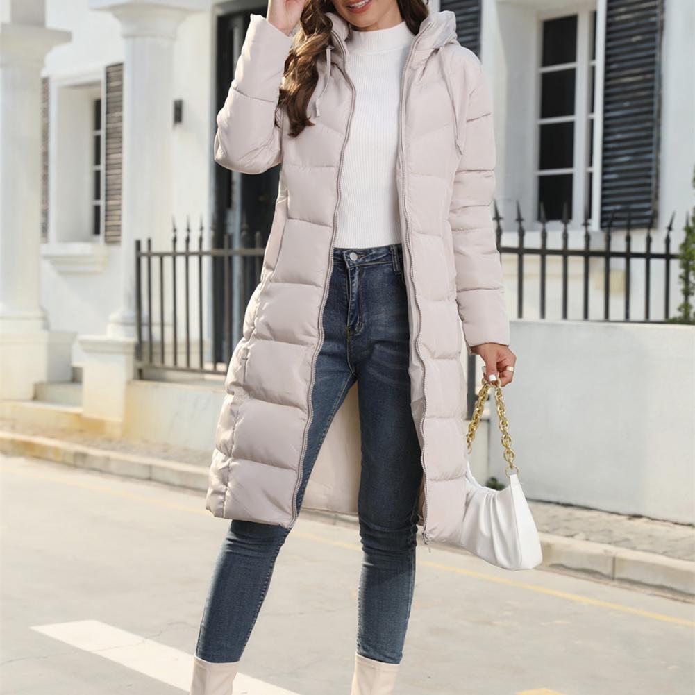 Women's long padded puffer coat with hood