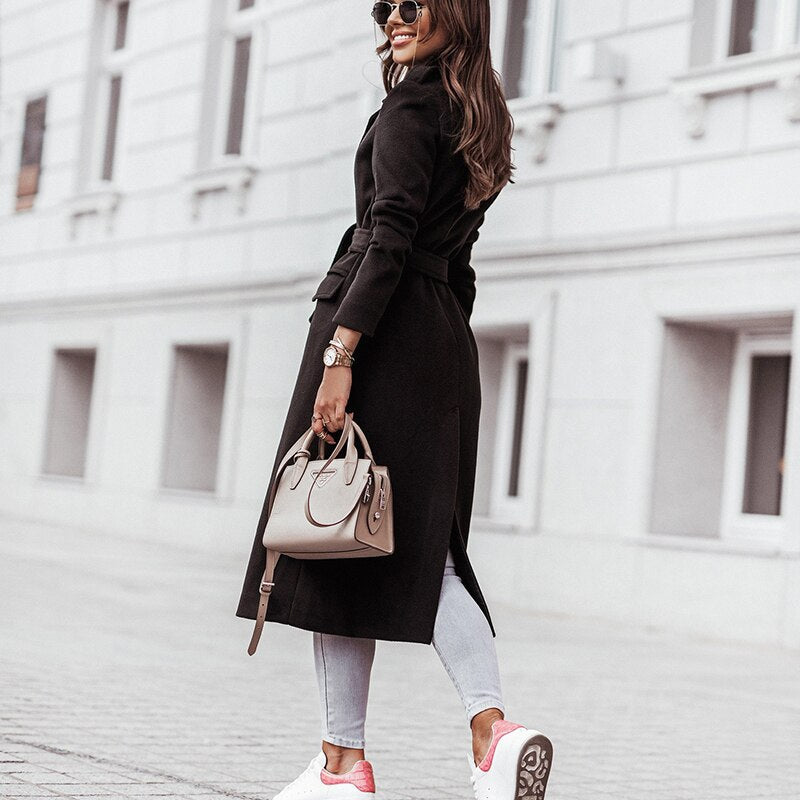 Women's longline polyester coat