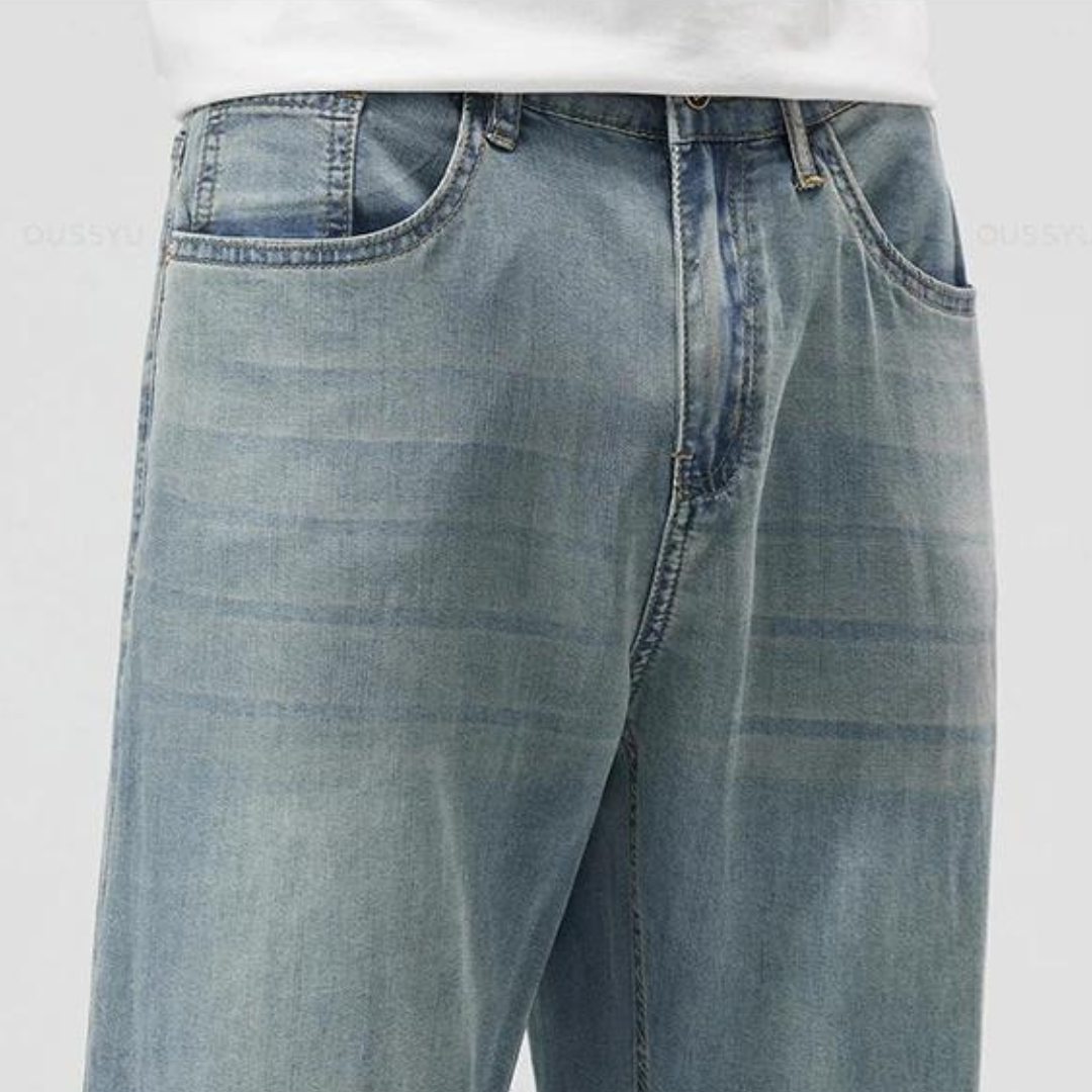 Low Rise Straight Leg Denim Jeans Lightweight Summer Lyocell Fabric