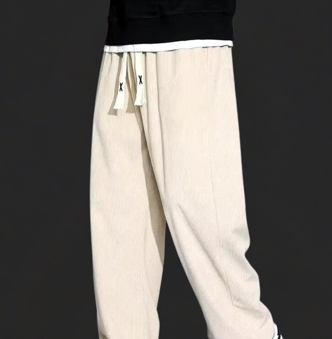 Men's Relaxed Fit Corduroy Trousers with Drawstring Waist