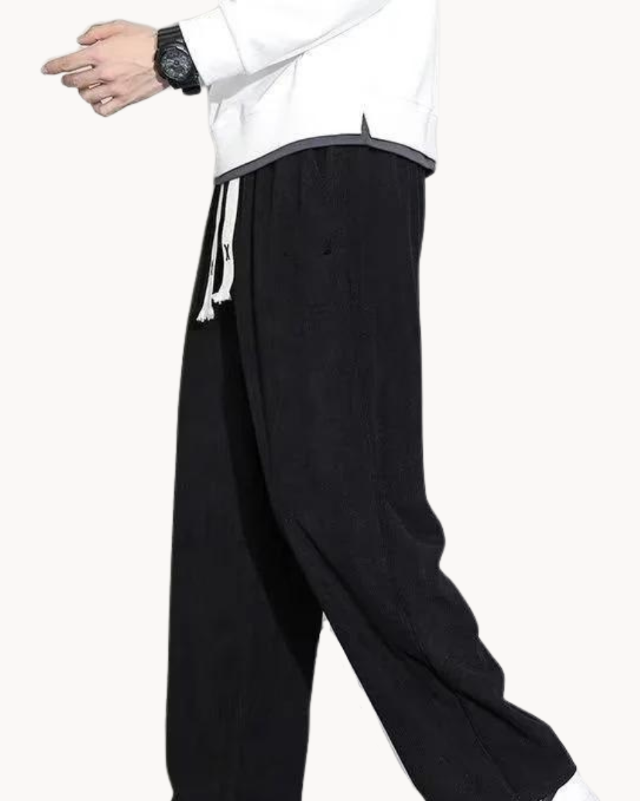 Men's Relaxed Fit Corduroy Trousers with Drawstring Waist