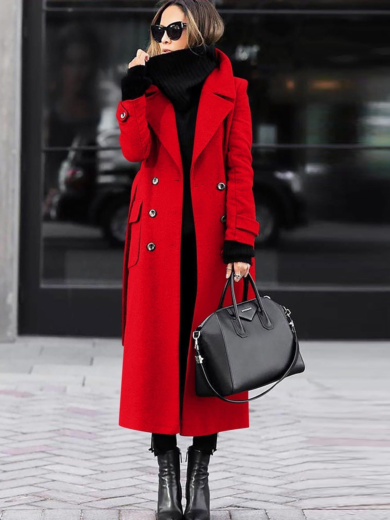 Women's tailored wool coat – double-breasted design, full length winter coat for women