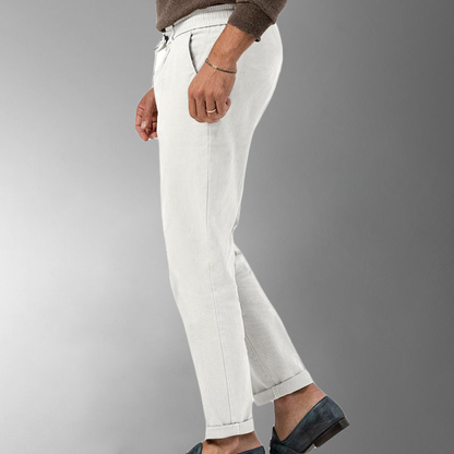 Men's Lightweight Linen Trousers with Elastic Waistband for Comfort and Breathability