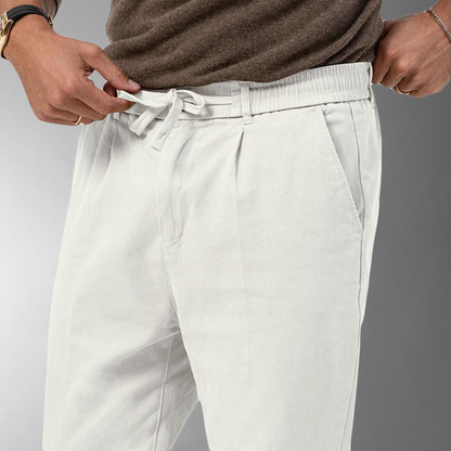 Men's Lightweight Linen Trousers with Elastic Waistband for Comfort and Breathability