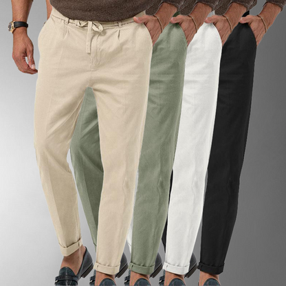 Men's Lightweight Linen Trousers with Elastic Waistband for Comfort and Breathability