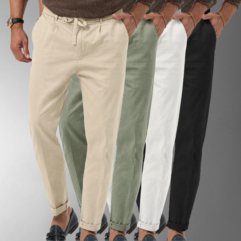Men's Lightweight Linen Trousers with Elastic Waistband for Comfort and Breathability